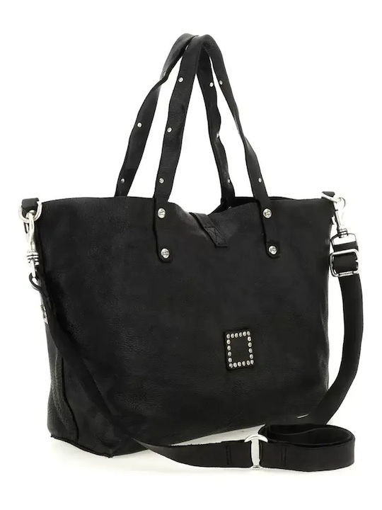 Leder Damen Schultertasche Schwarz