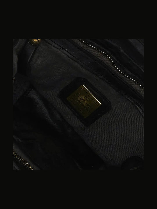 Damen Leder Schultertasche Schwarz