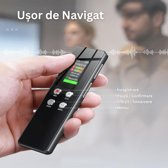 Înregistrator Vocal Profesional Ecran Color 64gb Mp3/wav Reducere Zgomot Activare Vocală 1536kbps Parolă Usb-c Căști Negre