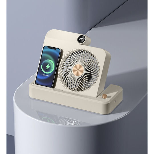 Ventilator 2în1 Alista Home Funcție Încărcare Wireless Telefon 100 Niveluri Viteză 2400 Mah 5v 2a 25 X 16.5 X 24 Cm Bej