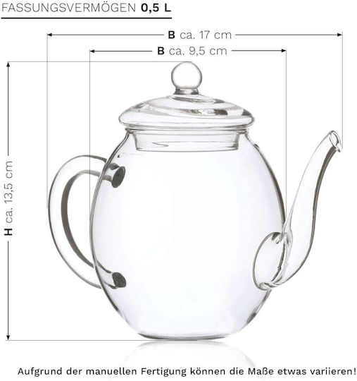 Creano Τσαγιέρα με Κούπα Γυάλινη Διάφανη 500ml