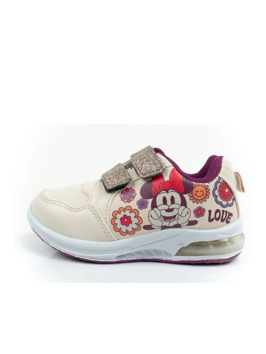 Kids Sneakers with Hoop & Loop Closure and Lights Beige