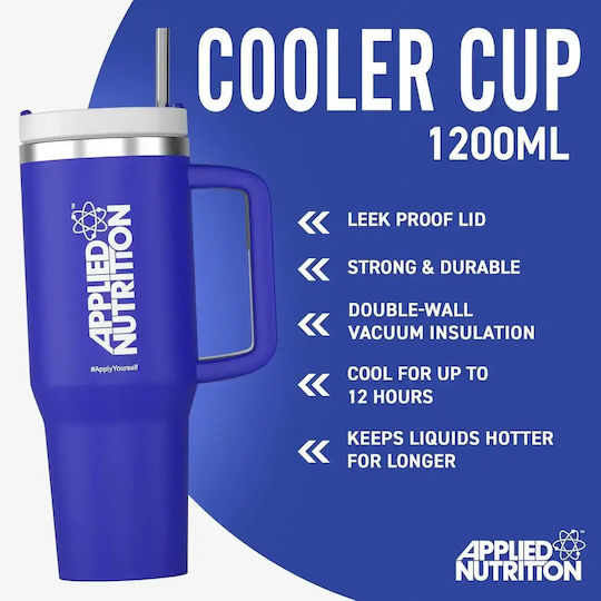 Applied Nutrition Handled Tumbler Θερμός Ανοξείδωτο 1.2lt Blue με Καλαμάκι και Λαβή