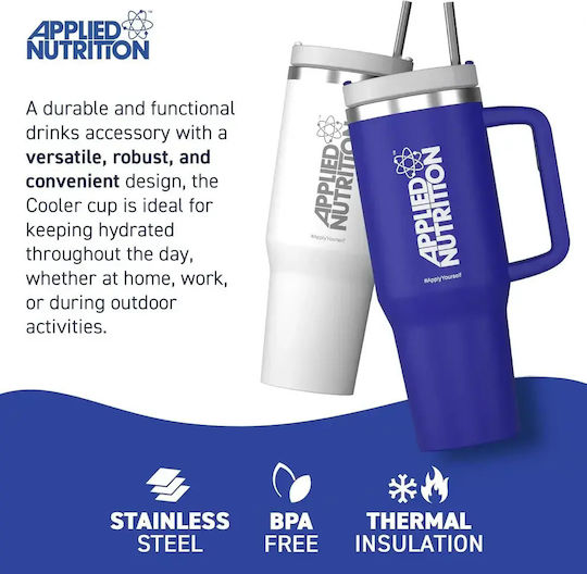 Applied Nutrition Handled Tumbler Θερμός Ανοξείδωτο 1.2lt Blue με Καλαμάκι και Λαβή