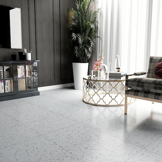 Set Plastic Vinyl Floor with 24 Tiles L30xW30cm White