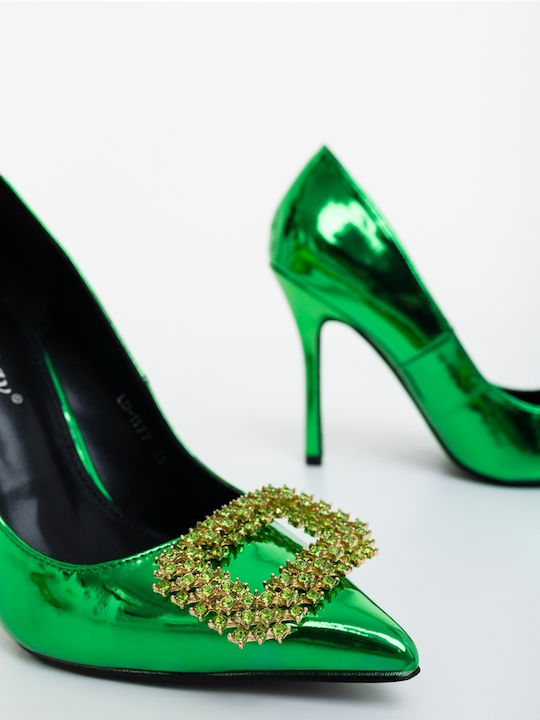 Spitze Pumps aus Lackleder mit Hohem Absatz Grüne