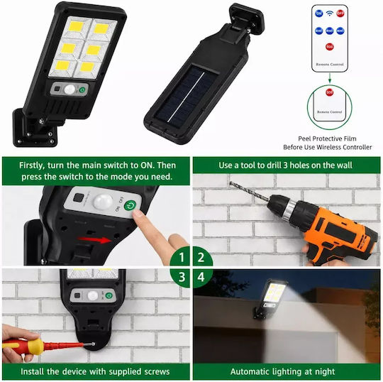 Set of 4 Wall Mounted Solar Lights Cold White 6500K with Motion Sensor and Photocell IP65