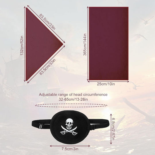 Piraten Kostüm Zubehör Set Bandana Gürtel Augenklappe Komplett Halloween