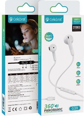 Celebrat G39 Ohrstöpsel Freisprecheinrichtung Kopfhörer mit USB-C Weiß