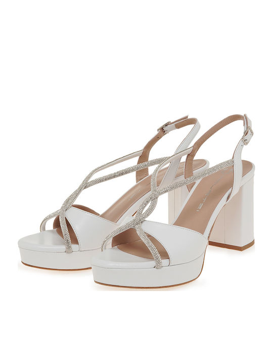 Leather Sandals with Strass White