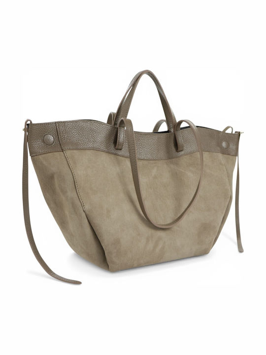 Damentasche Aus Leder Schulter Handtasche Suede Taupe
