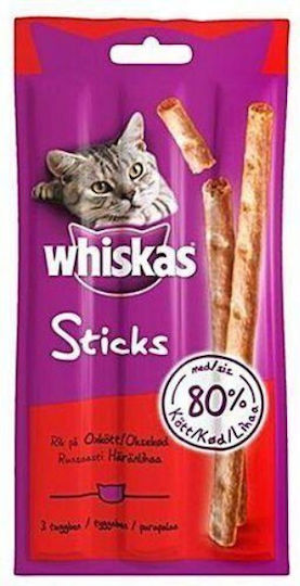 Whiskas Treats in Stick with Calf Delicious Beef Sticks for Adults 3pcs for Adult Cats 18gr