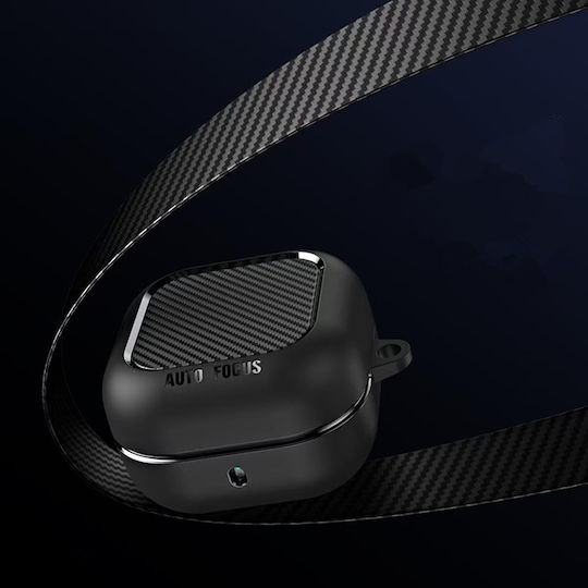 Techsuit Carbonfiber Silicone Case With Hook In Black Colour For Galaxy Buds4 / 4 Pro