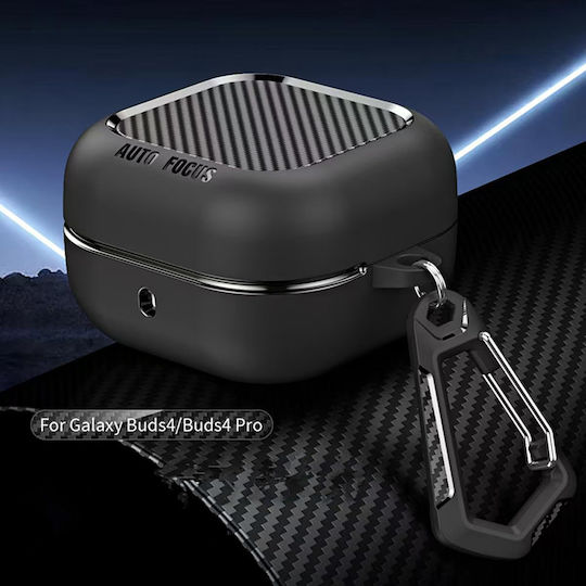 Techsuit Carbonfiber Silicone Case With Hook In Black Colour For Galaxy Buds4 / 4 Pro