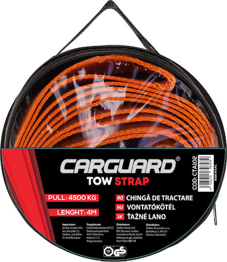 Curea de Remorcare Auto 4500 Kg 4 M Cablu de Remorcare 50 Mm Cârlige Metalice Portocaliu