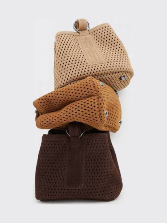 Hype Net Suede Baguette Δερμάτινη Γυναικεία Τσάντα Ώμου Μπεζ