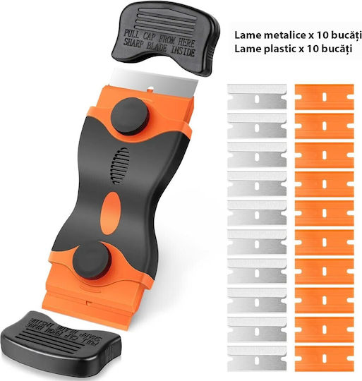 Răzuitor Multifuncțional Curățare Sticlă Ceramică Alista Home Design Ergonomic Mâner Antiderapant Include 20 Lame de Schimb 12,5 X 4,5 Cm Portocaliu