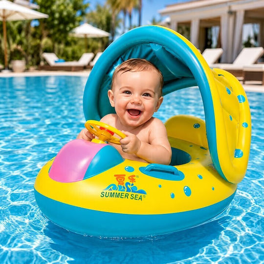 Swimtrainer Float with 72cm Length and Yellow Sunshade Kids Inflatable Sea Seat