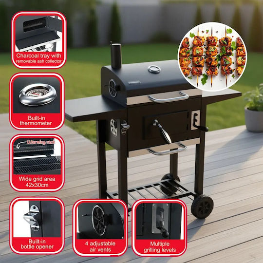 Klausberg Kb 9034 Holzkohlegrill Kamin Mit Einstellbarer Belüftung Asche Schublade Thermometer Stahlräder Schwarz