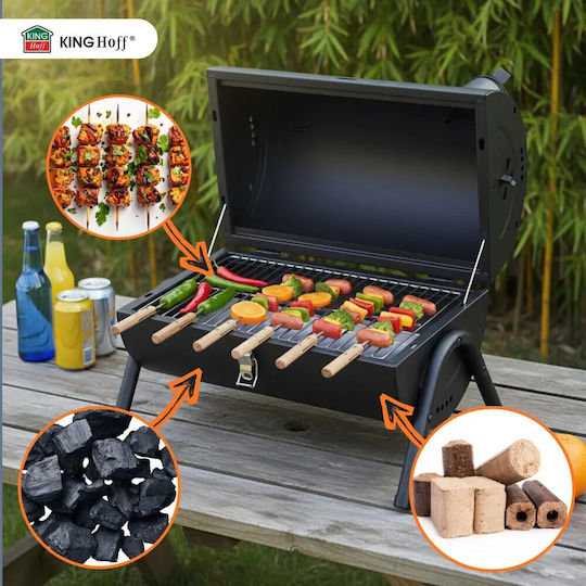 Barbecue Charcoal Kinghoff Kh 2032 Portable Adjustable Ventilation 180° Opening Cover Lock Steel Black