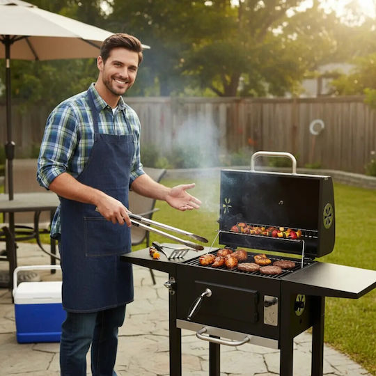 Klausberg Kb 9034 Holzkohlegrill Kamin Mit Einstellbarer Belüftung Asche Schublade Thermometer Stahlräder Schwarz
