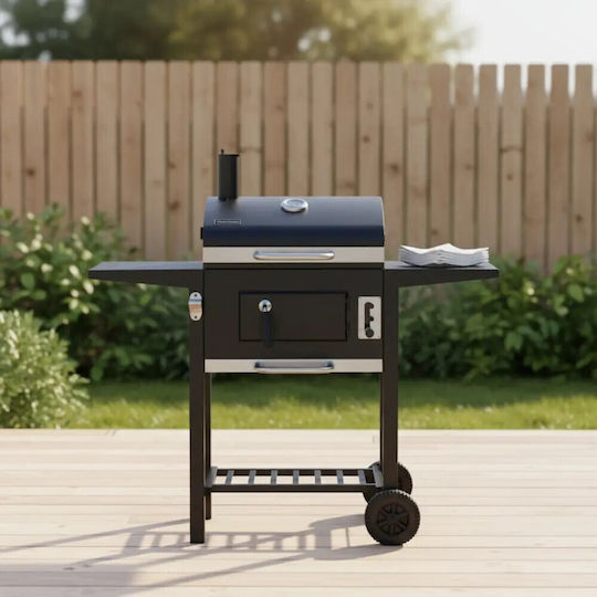 Klausberg Kb 9034 Holzkohlegrill Kamin Mit Einstellbarer Belüftung Asche Schublade Thermometer Stahlräder Schwarz