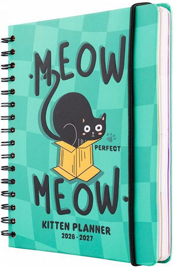 Academic Spiral Diary Hard Cover 2026/2027 Weekly 12 Months 15x21cm Meow Meow