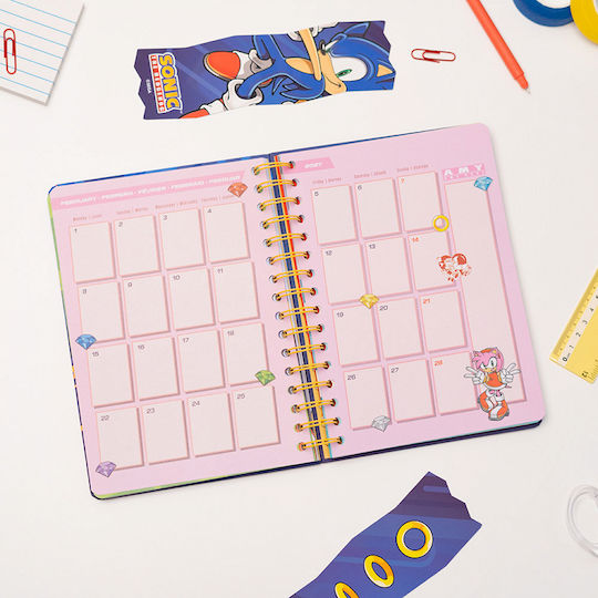 534654 Academic Spiral Diary Hard Cover 2026/2027 Weekly 12 Months 15x21cm Sonic Hedgehog