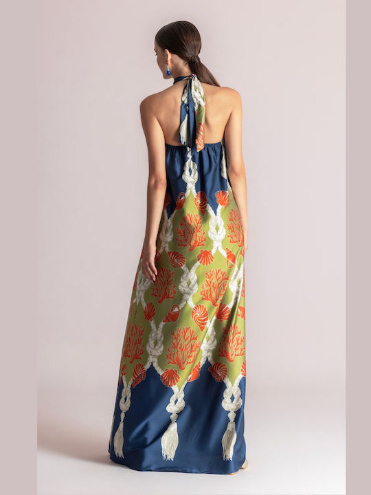 Summer Maxi Evening Satin Open Back Multicolour Dress