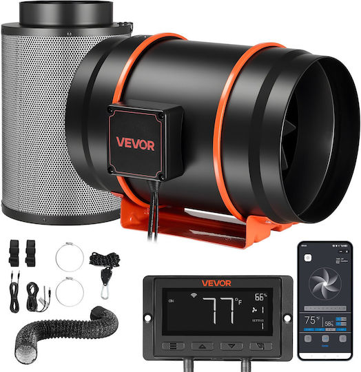 Vevor Inline Duct Fan Kit Φίλτρο Άνθρακα 1372 M³/h 203 Mm Ec Ανεμιστήρας Εξαερισμού Κινητήρα 10 Ταχύτητες Ελεγκτής Pwm Έλεγχος Εφαρμογής Χρονοδιακόπτης Ψύξη Σκηνή Ανάπτυξης Εσωτερική Κηπουρική Υδροπονία