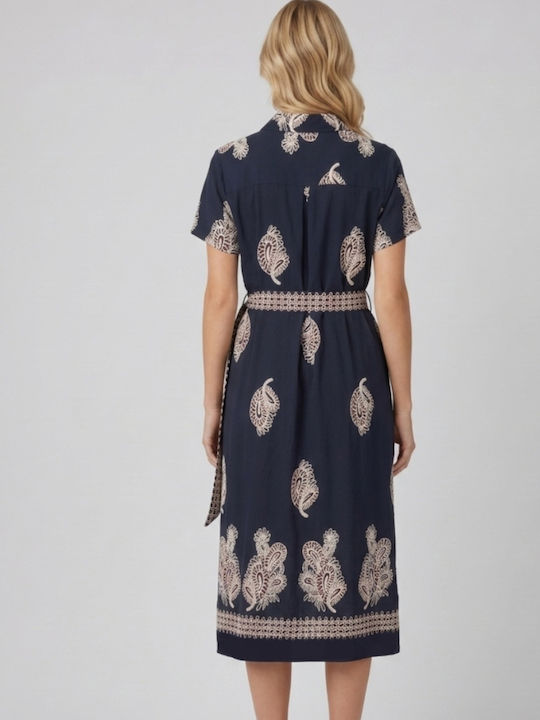 Καλοκαιρινό Midi Σεμιζιέ Φόρεμα Κοντομάνικο Navy Blue
