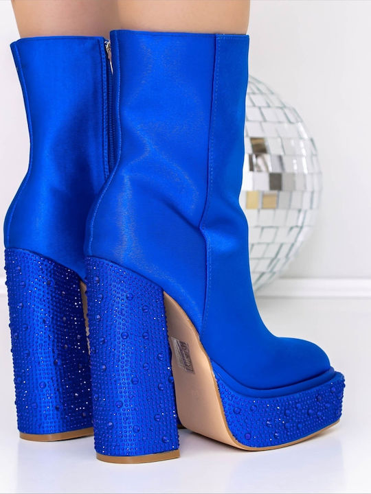 Ghete Dama Ankle Boots cu Toc Înalt Albastre