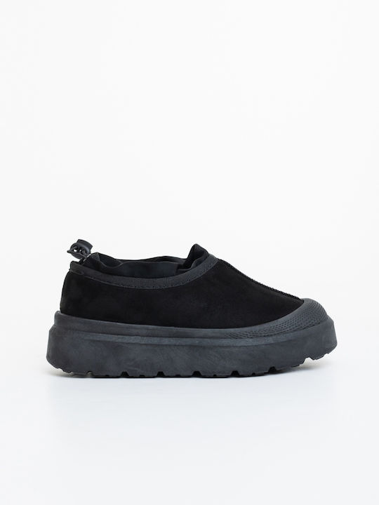 Stiefeletten Damen mit Plattform & Pelz Schwarz