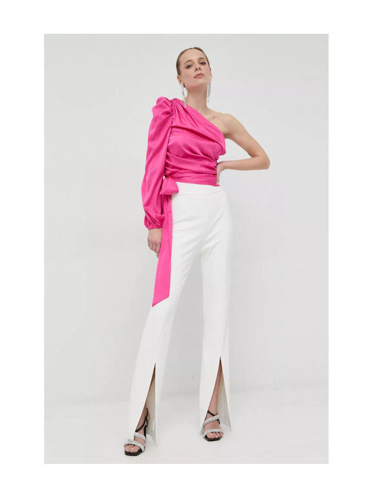 Women's Satin Drape Blouse One Shoulder Fuchsia