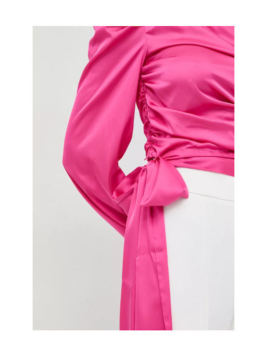 Women's Satin Drape Blouse One Shoulder Fuchsia