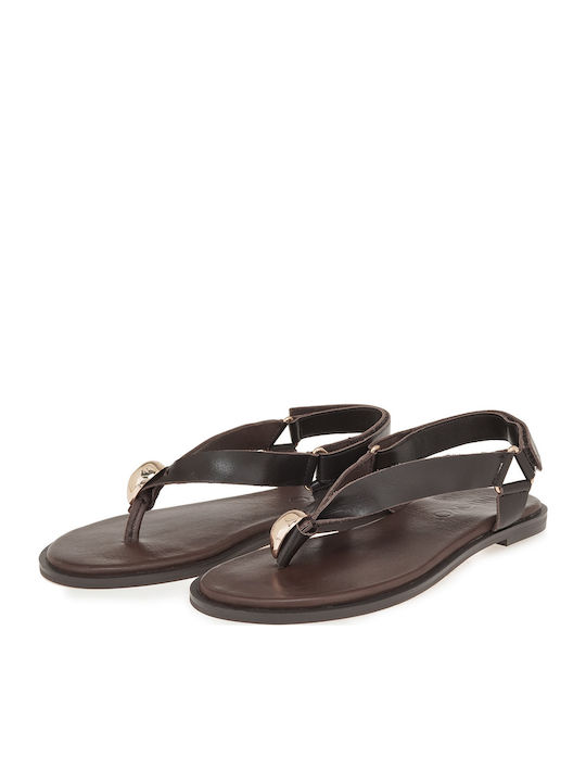 Leder Flache Sandalen für Damen Braun