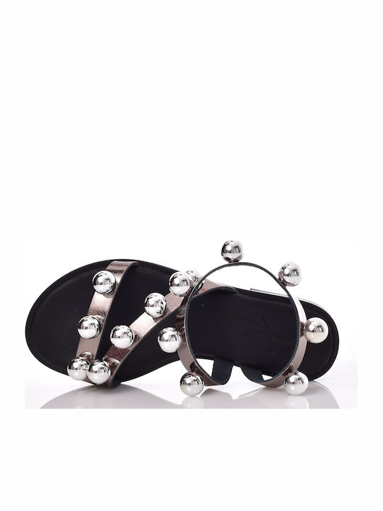 Leder Flache Sandalen für Damen Grau