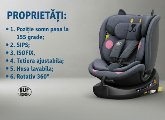 Buf Boof B-Joy Deluxe Scaun Auto i-Size cu Isofix Gri Închis CAT 0-36 kg