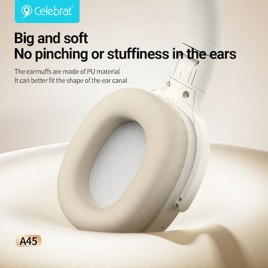 Celebrat A45-BK Wireless / Wired Over Ear Headphones with 16 Hours Playing Time Black