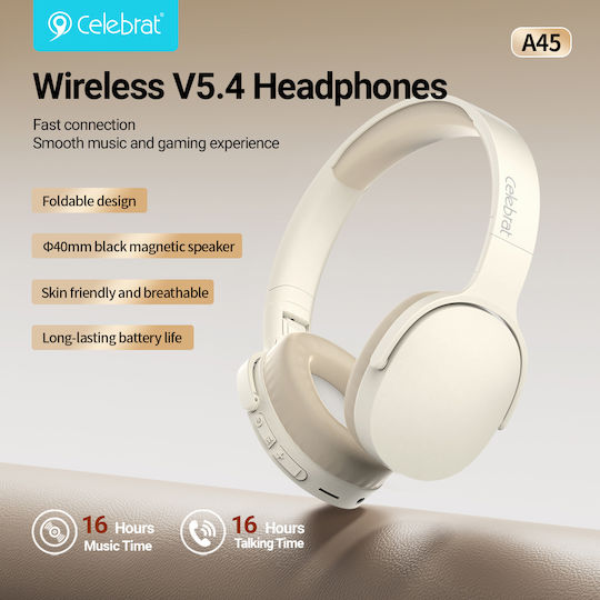 Celebrat A45-BK Wireless / Wired Over Ear Headphones with 16 Hours Playing Time Black