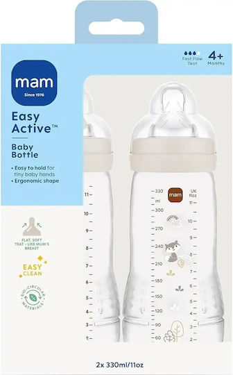 Mam Set Plastic Baby Bottles Anti-Colic with Silicone Teat for 4+ Months 330ml 2 Pieces