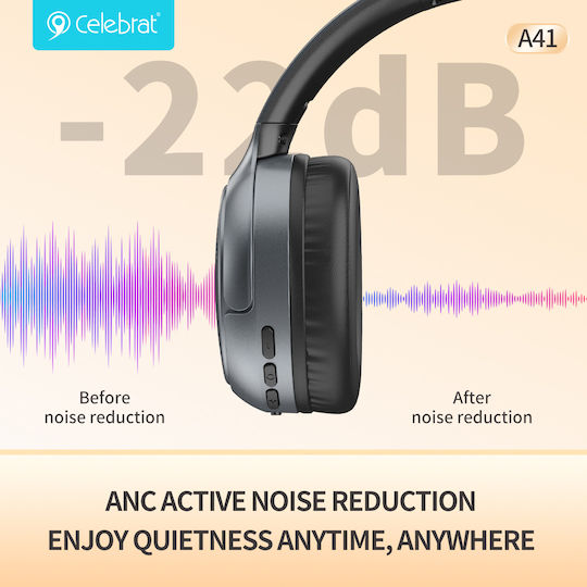 Celebrat A41-BK Wireless / Wired Over Ear Headphones with 33 Hours Playing Time Black