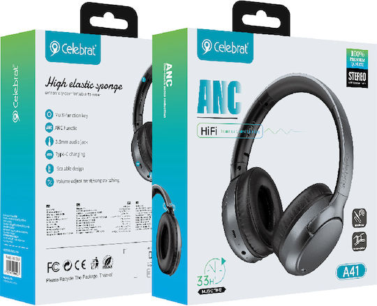 Celebrat A41-BK Wireless / Wired Over Ear Headphones with 33 Hours Playing Time Black