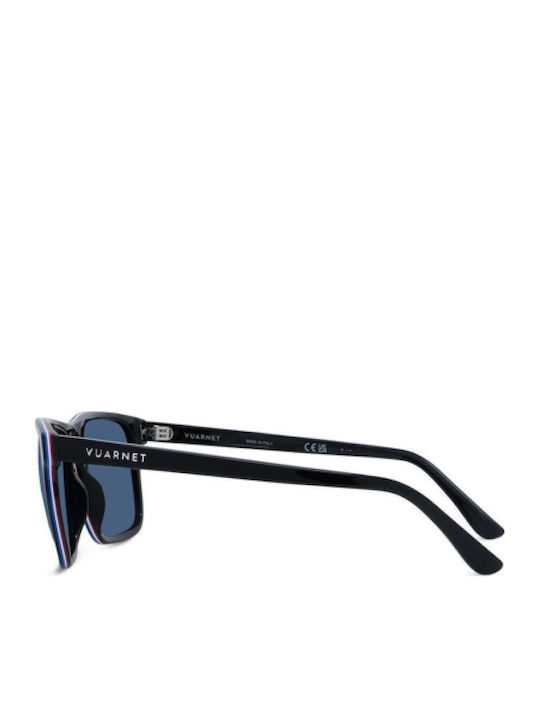 Men's Sunglasses with Black Plastic Frame and Blue Lens
