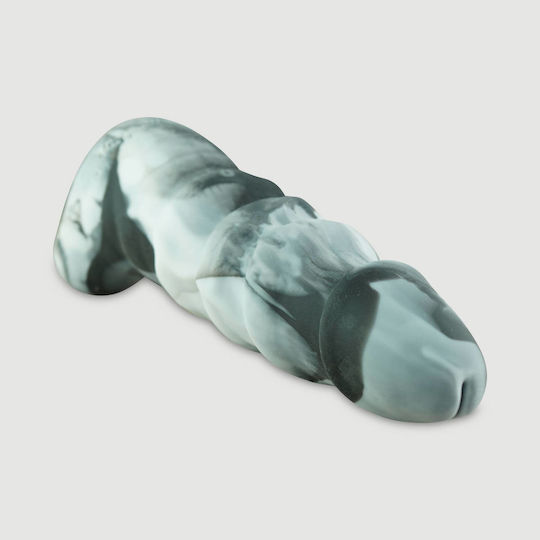 Large Realistic Dildo Ribs And Scrotum Ladder Platinum Silicone 25.40 Cm Gray