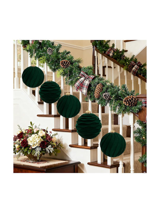 Velvet Elegant Large Christmas Baubles 15 Cm Set 2 Green