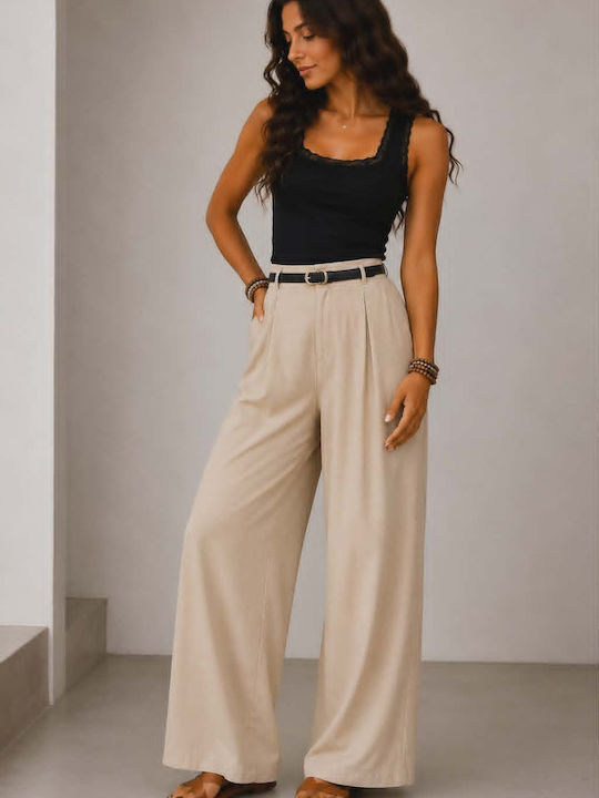 Women's High Rise Pantaloons in Loose Fit Beige