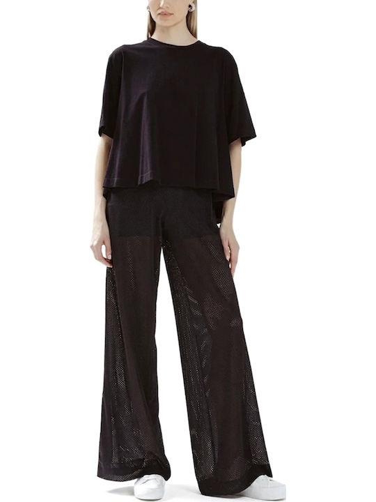Women's High Rise Pantaloons with Rubber Band in Wide Leg Style Striped Ecru-Black