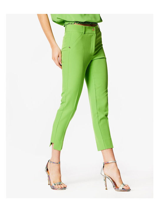Women's Fabric Trousers in Slim Fit Green
