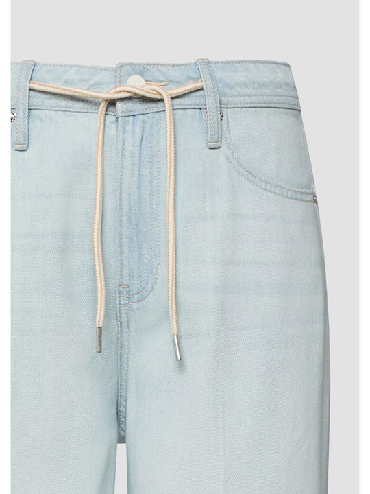 Women's High Rise Fabric Trousers in Regular Fit Light Blue